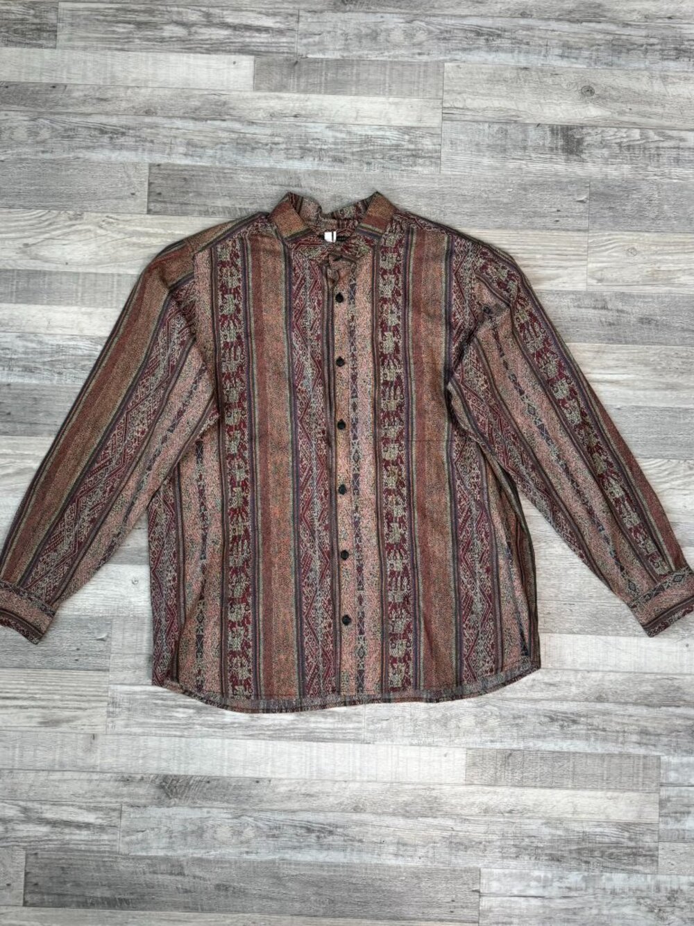 Peruvian Connection Men's Brown Patterned Long Sleeve Button Down Size Large C16